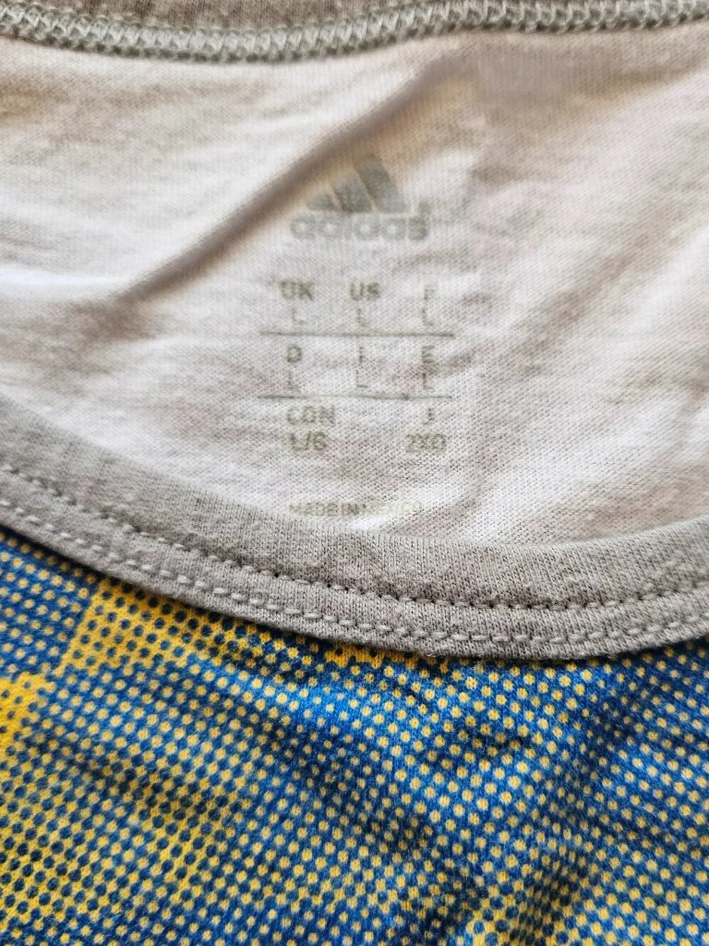 Soft!! Men's Adidas geometric print tank - white, blue, yellow, and gray - Large - Picture 3 of 3